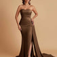 Simple Soft Satin Mermaid Strapless Floor-Length Mermaid Bridesmaid Dresses