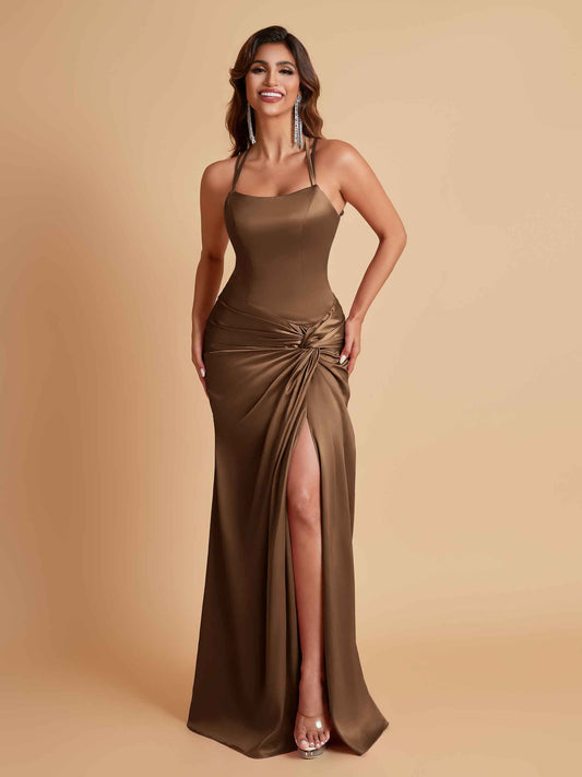 Gorgeous Square Criss Cross Soft Satin Side Slit Floor-Length Mermaid Bridesmaid Dresses