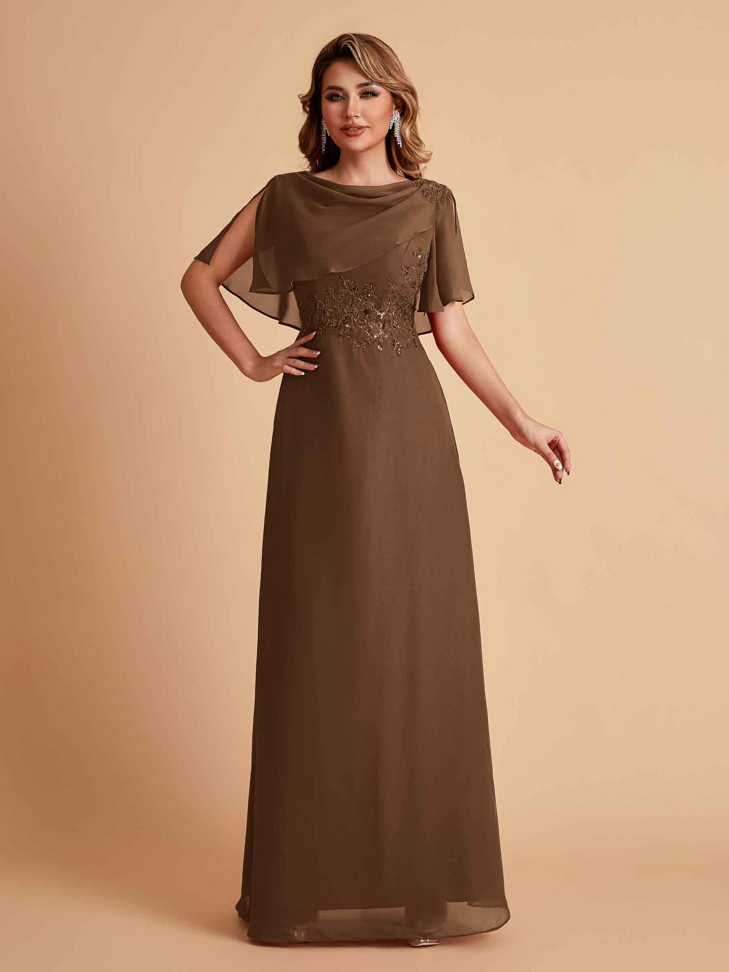 Elegant A-Line Chiffon Half Sleeves Jewel Mother of the Brides Dresses Online