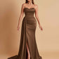 Elegant Soft Satin Sweetheart Strapless Side-Slit Mermaid Bridesmaid Dresses