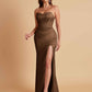 Sexy Strapless Soft Satin Side Slit Floor-Length Mermaid Bridesmaid Dresses