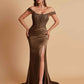 Sexy Soft Satin V-neck Off-the-shoulder Strapless Side-Slit Mermaid Bridesmaid Dresses