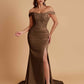 Elegant Soft Satin Mermaid Off Shoulder Side Slit Floor-Length Mermaid Bridesmaid Dresses