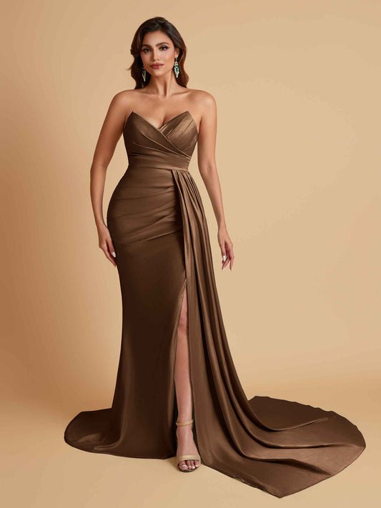Sexy Soft Satin Mermaid V-neck Floor-Length Mermaid Bridesmaid Dresses