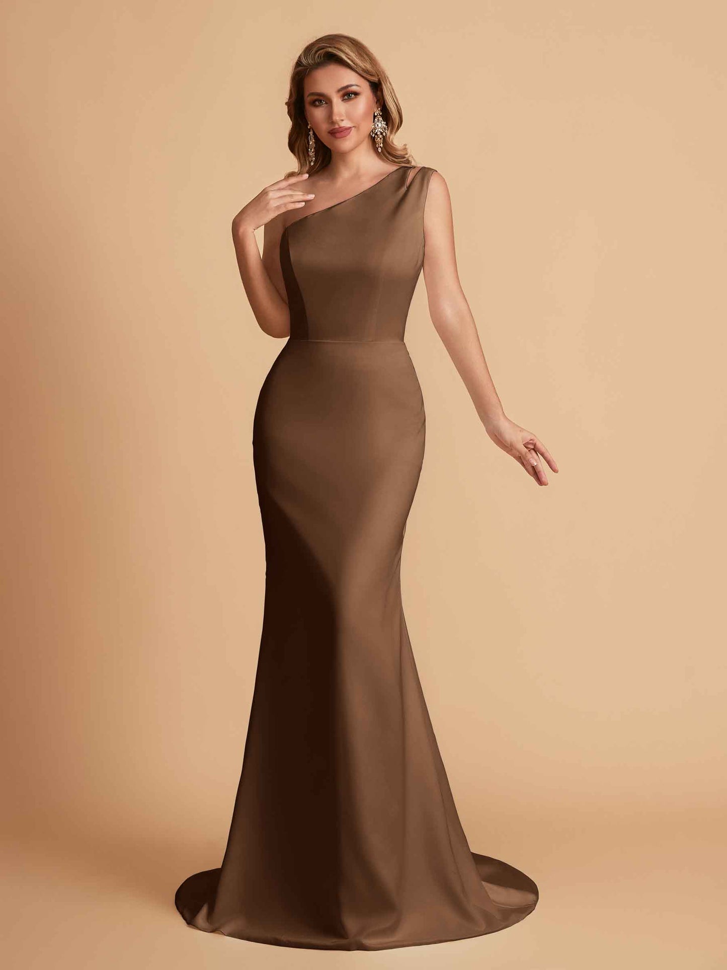 Elegant Satin One Shoulder Mermaid Side Slit Floor Length Bridesmaid Dresses