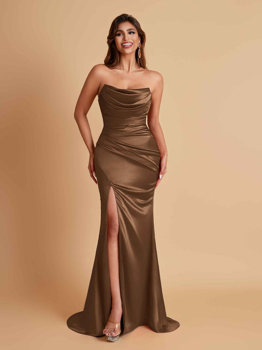 Sexy Soft Satin Mermaid Side Slit Floor-Length Mermaid Bridesmaid Dresses
