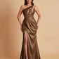 Sexy One Shoulder Soft Satin Side Slit Floor-Length Mermaid Bridesmaid Dresses