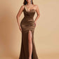 Gorgeous One Shoulder Soft Satin Side Slit Floor-Length Mermaid Bridesmaid Dresses