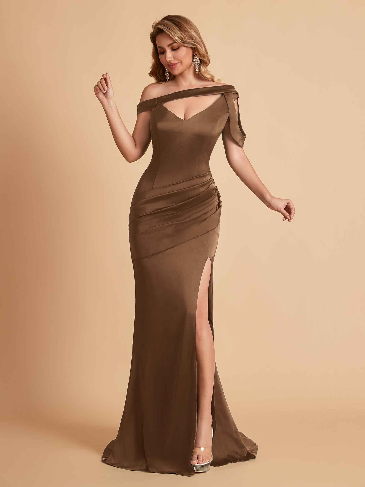 Sexy Soft Satin Unique V-Neck Side Slit Floor-Length Mermaid Bridesmaid Dresses Online