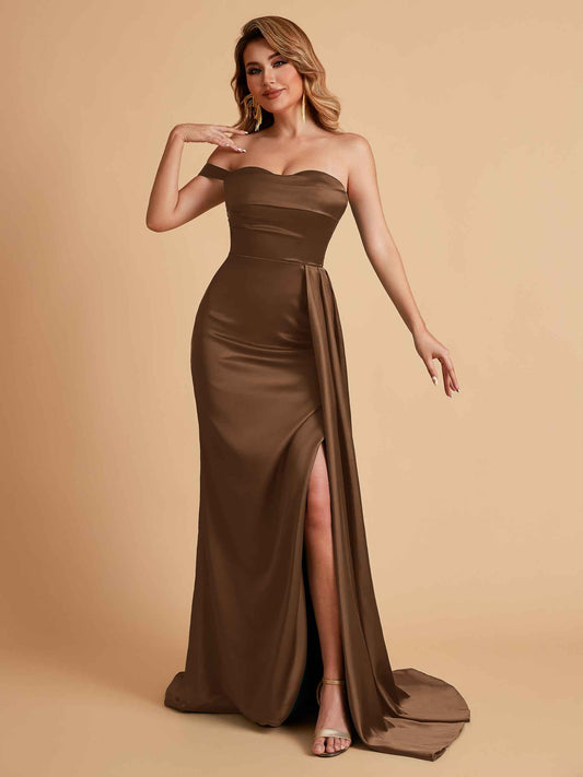 Sexy One-Shoulder Sweetheart With Train With High Split Floor-Length Bridesmaid Dresses