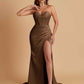 Elegant Soft Satin Mermaid V-neck Side Slit Floor-Length Bridesmaid Dresses Online