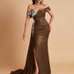 Elegant Soft Satin Mermaid Off Shoulder Floor-Length Mermaid Bridesmaid Dresses
