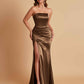 Elegant Soft Satin Strapless Split Side Mermaid Bridesmaid Dresses