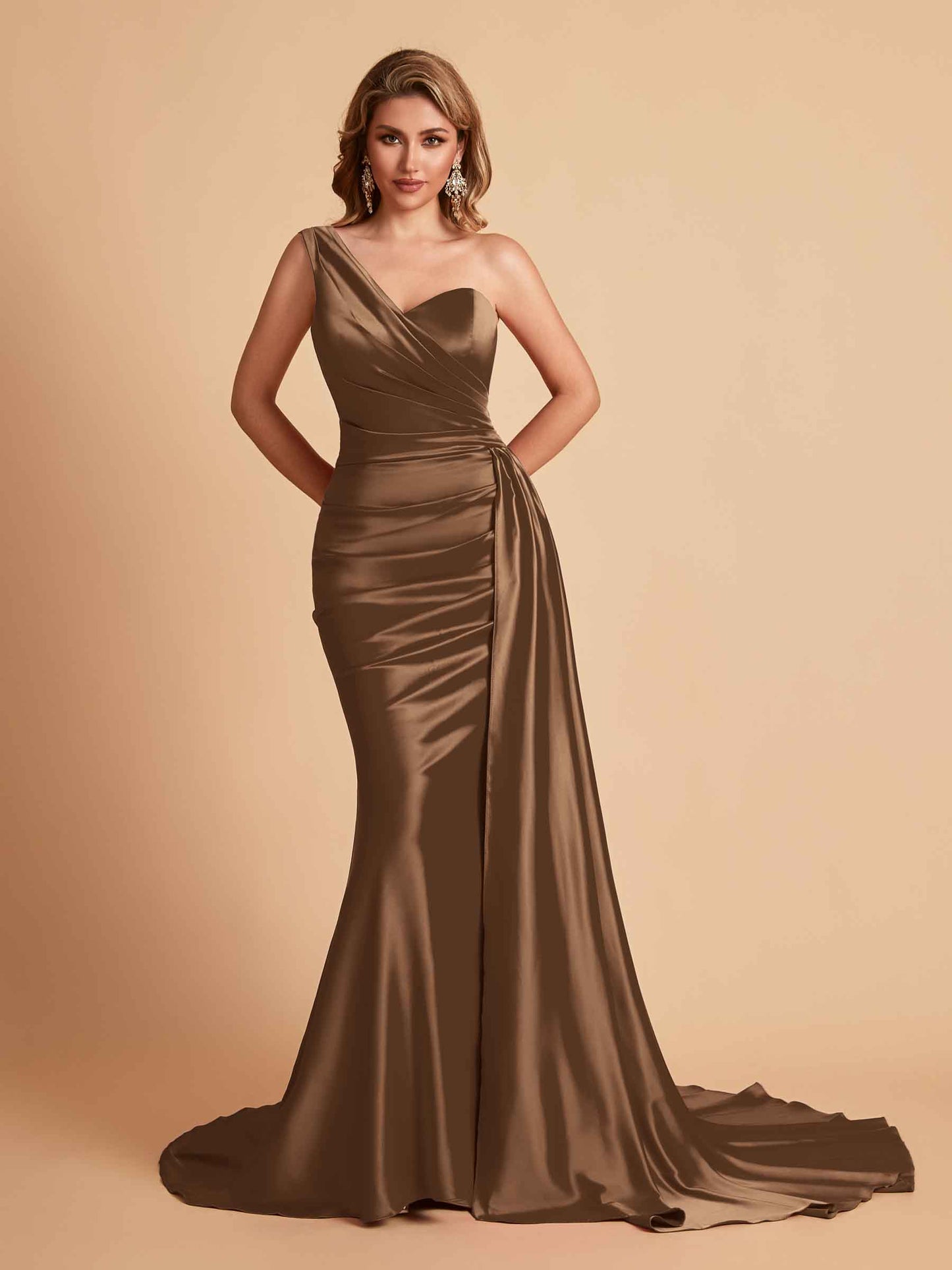 Sexy Satin Mermaid One Shoulder Maxi Long Bridesmaid Dresses Online