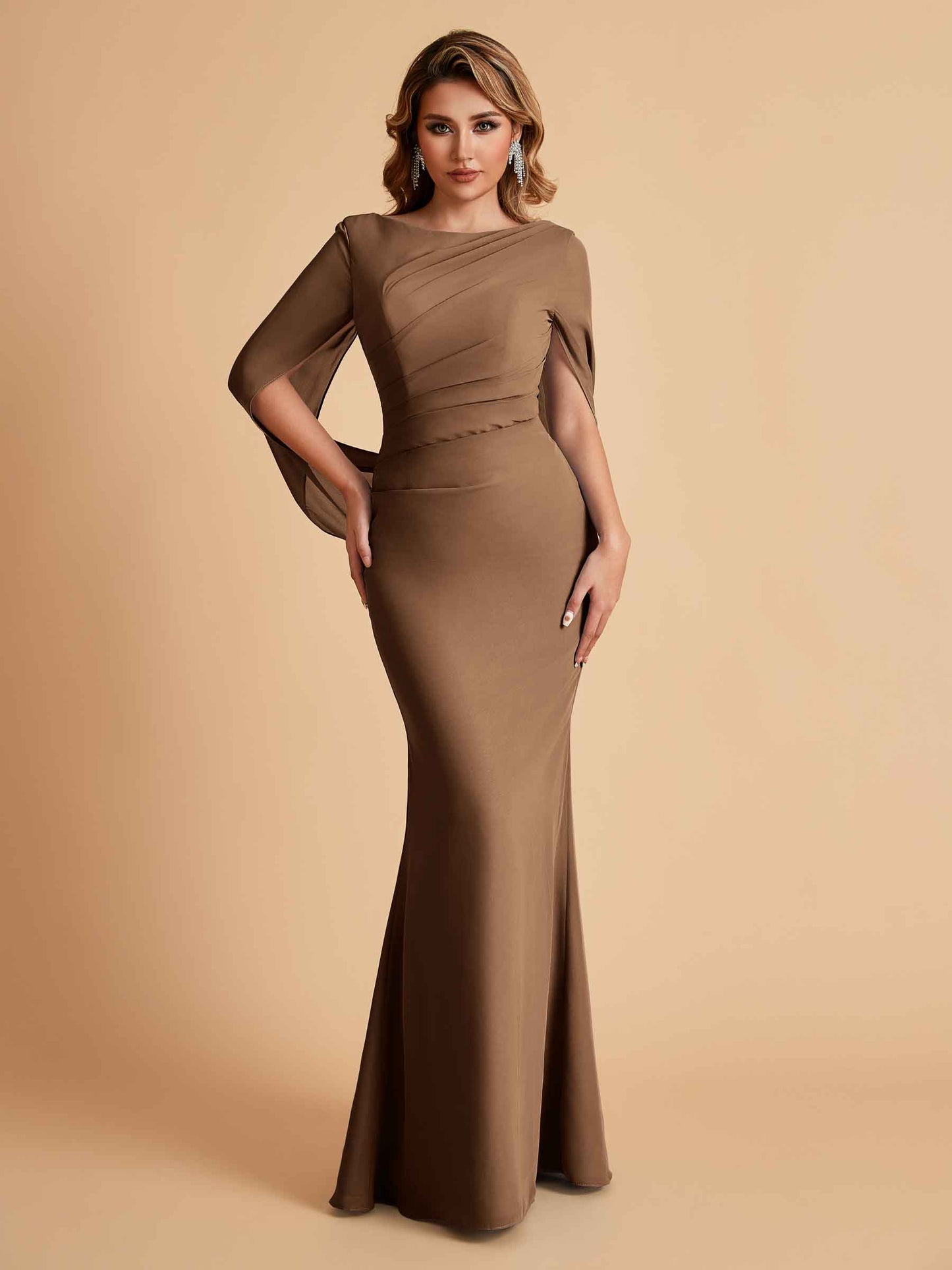 Elegant Mermaid Chiffon Half Sleeves Jewel Mother of the Brides Dresses Online