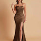 Sexy Soft Satin Mermaid Spaghetti Straps Side Slit Floor-Length Bridesmaid Dresses