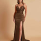 Sexy Soft Satin V-neck Spaghetti Strap Side-Slit Mermaid Bridesmaid Dresses