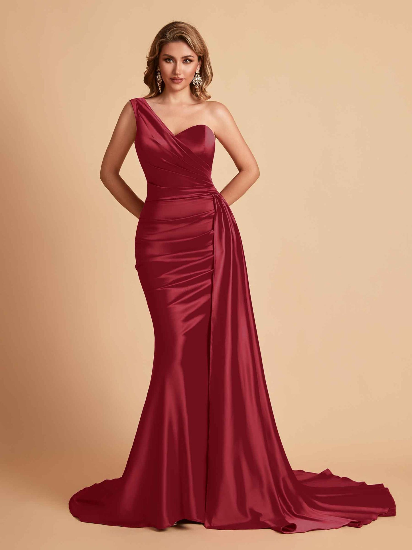 Sexy Satin Mermaid One Shoulder Maxi Long Bridesmaid Dresses Online
