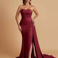 Simple Soft Satin Mermaid Strapless Floor-Length Mermaid Bridesmaid Dresses
