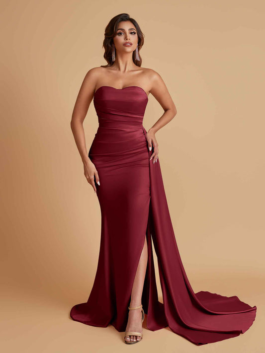 Simple Soft Satin Mermaid Strapless Floor-Length Mermaid Bridesmaid Dresses