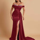Gorgeous Soft Satin V-neck Off-the-Shoulder Side-Slit Mermaid Bridesmaid Dresses