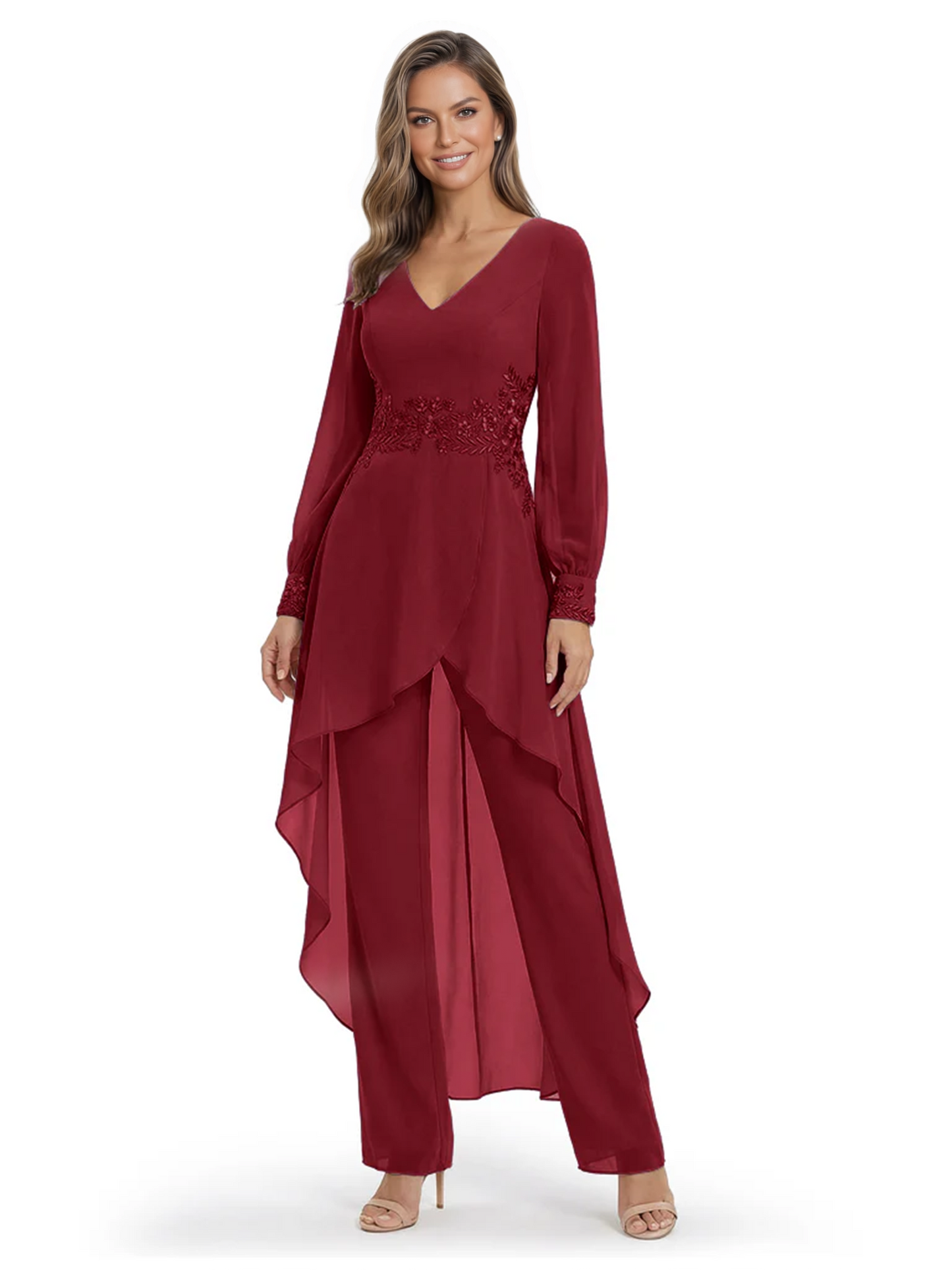 Luxury Black Formal Trousers Set High-Low Chiffon Top with Sparkling Beaded Detail