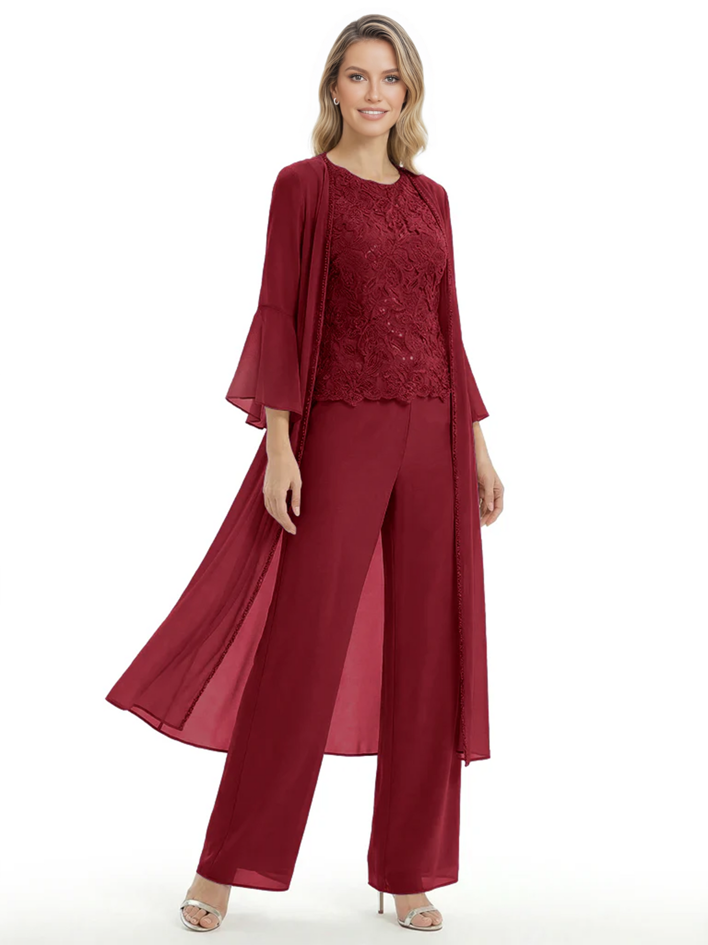 Elegant Pink 3-Piece Pant Set Trending 2026 Styles with Lace Wide-Leg Pants