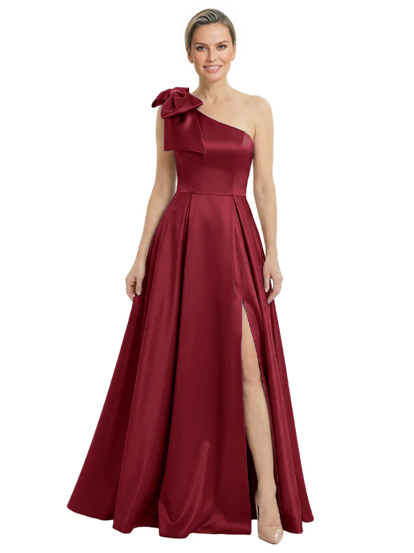 Luxury Bow Black Formal Dress One-Shoulder A-Line Gowns with Sexy Side Slit 2026