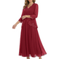 3/4 Sleeve Chiffon Mother of the Brides Dresses V-Neck Wedding Party Gowns
