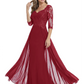Luxury Burgundy Formal Dress Embroidered Lace Bodice Flowy Chiffon Gown 2026