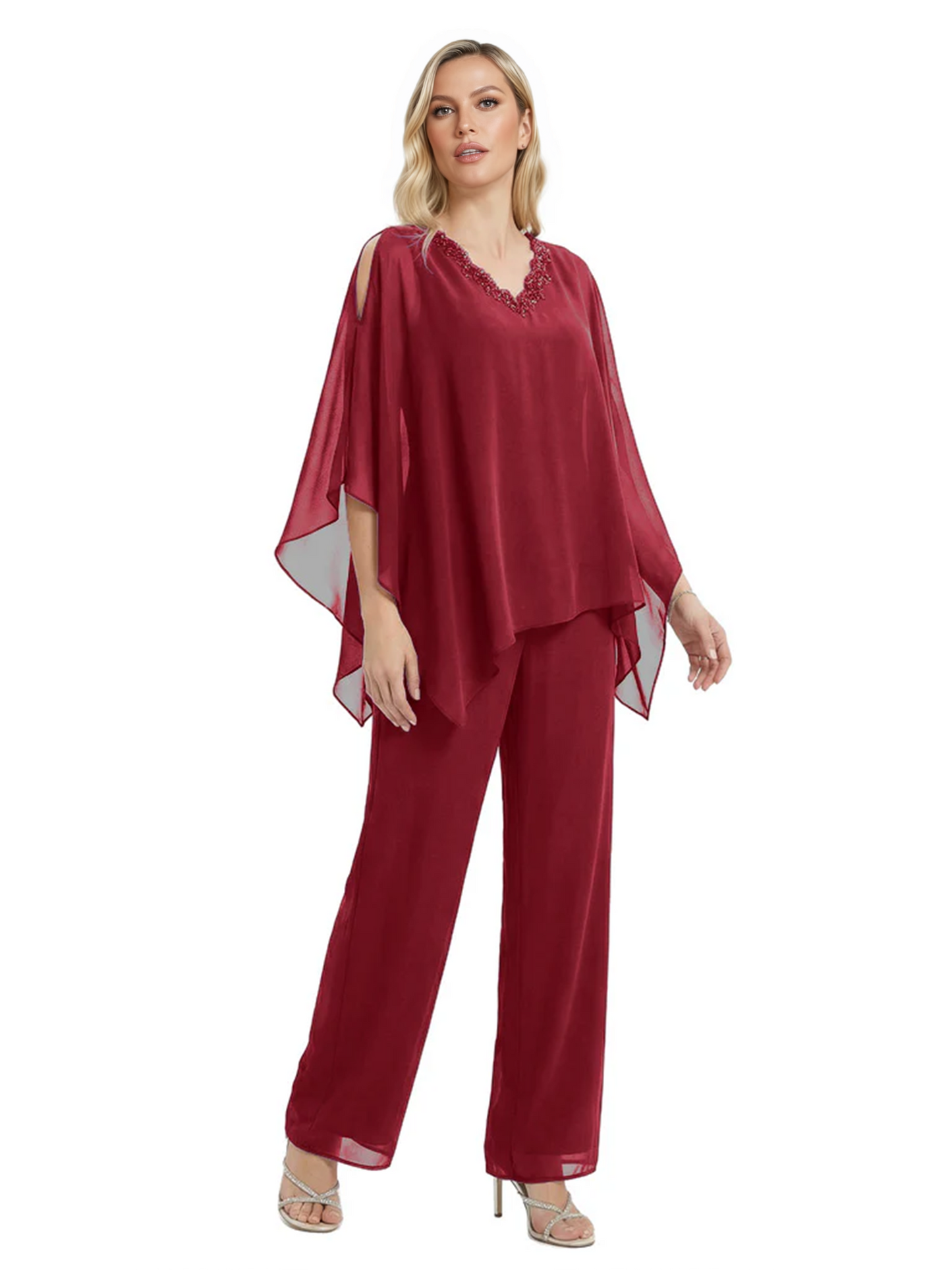 V-Neck Chiffon Mother of the Brides Dresses Plus Size Jacket Suits Wedding