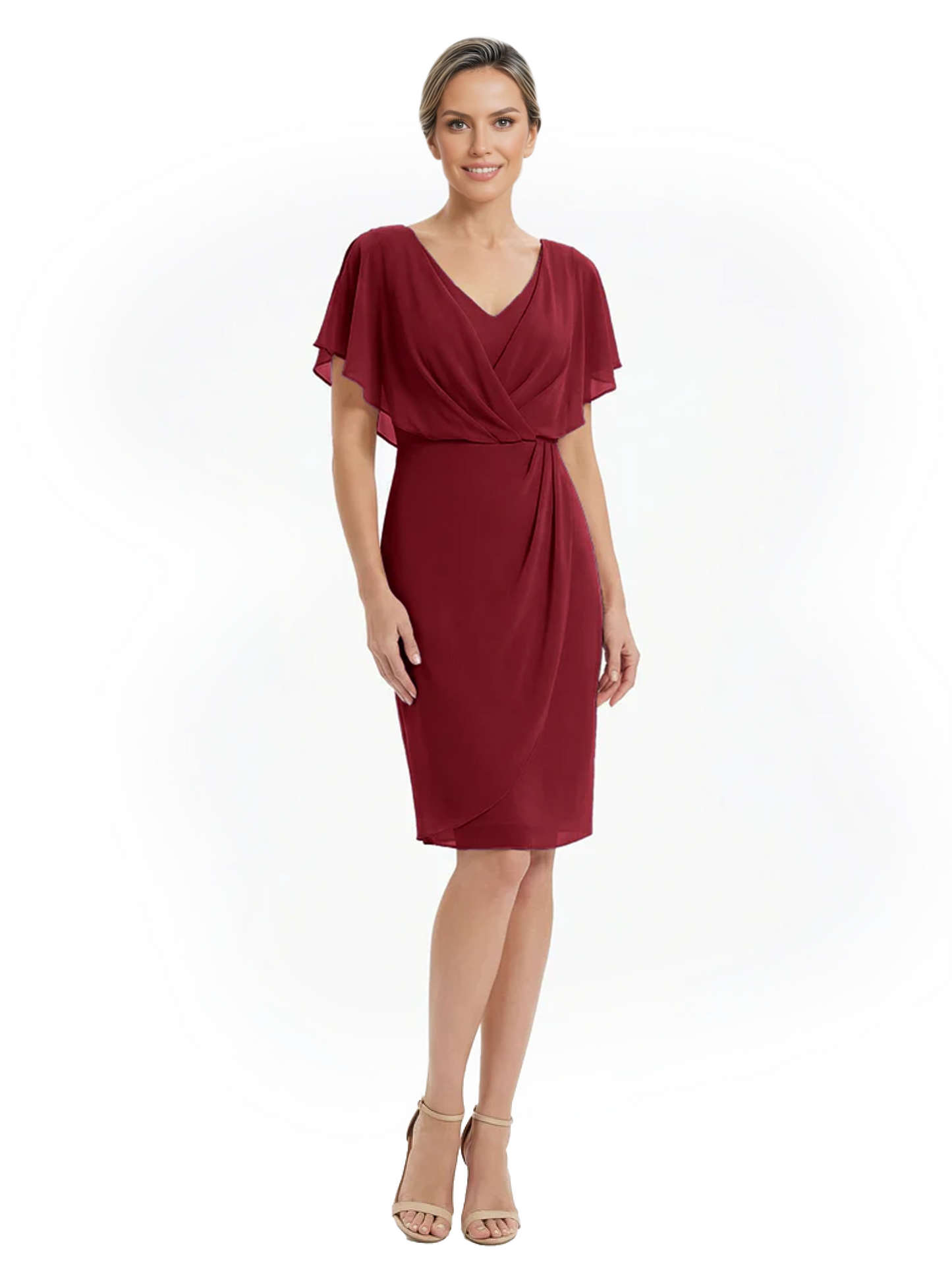 Chic Knee-Length Mother of Bride Formal Dress Slimming Chiffon Styles for Wedding Guest