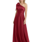 One-Shoulder Mother of the Bride Dress Satin Gown with Bow Ruched Empire Waist