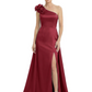 One Shoulder Mother of the Bride Dress with 3D Floral Detail Formal Dress A-Line Gowns with Slit