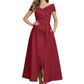 Formal Floor-Length Mother of the Bride Gown Satin Maxi Dress with Slit Off Shoulder