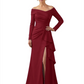 Elegant Mother of the Groom Dress Cascading Ruffle Satin Gown with High Slit Long Sleeves