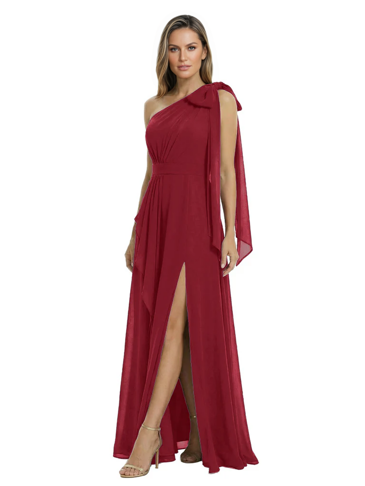 One-Shoulder Mother of the Bride Dress Chiffon Gown with Long Sash Detail