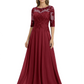 Illusion Neck Mother of the Bride Dress Half Sleeve Lace Applique Gowns Chiffon