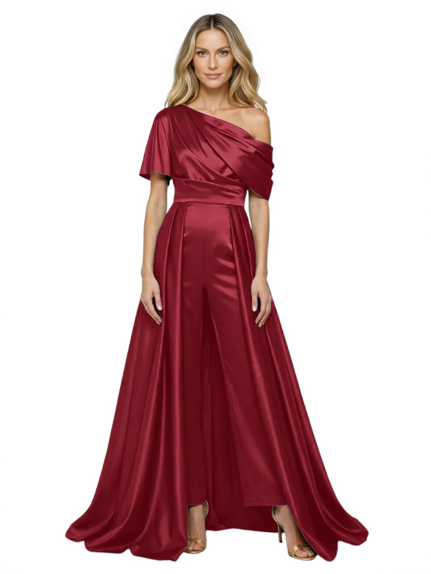 One Shoulder Mother of Bride jumpsuits Formal Gowns Floor Length Detachable Train