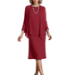 3 PCS Knee-Length Mother of Bride Dresses Prom Dress Evening Dress with Sheer Sleeves and Jacket