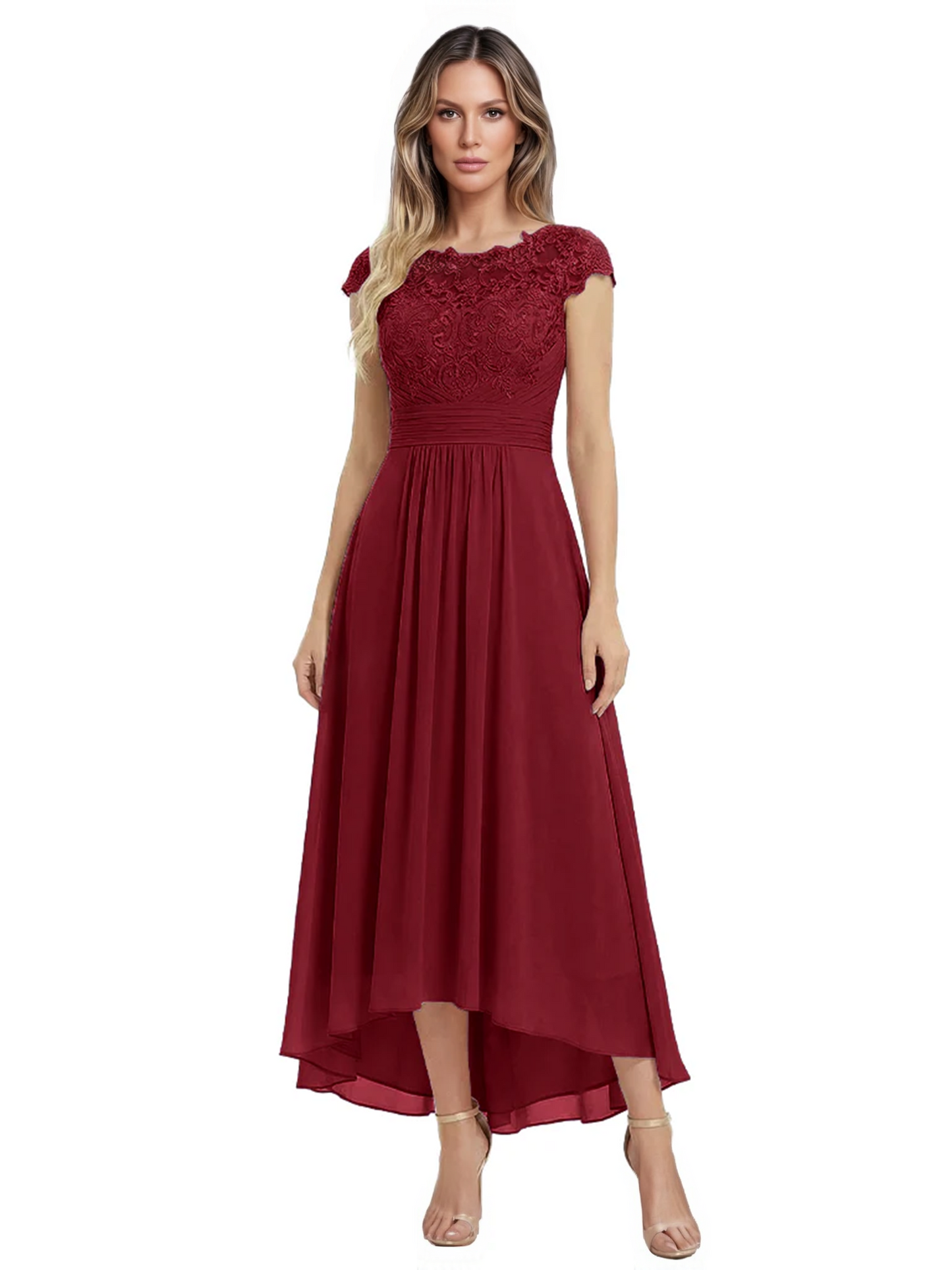 Elegant Evening Gown Trending 2026 Styles with Cap Sleeves High-Low Skirt
