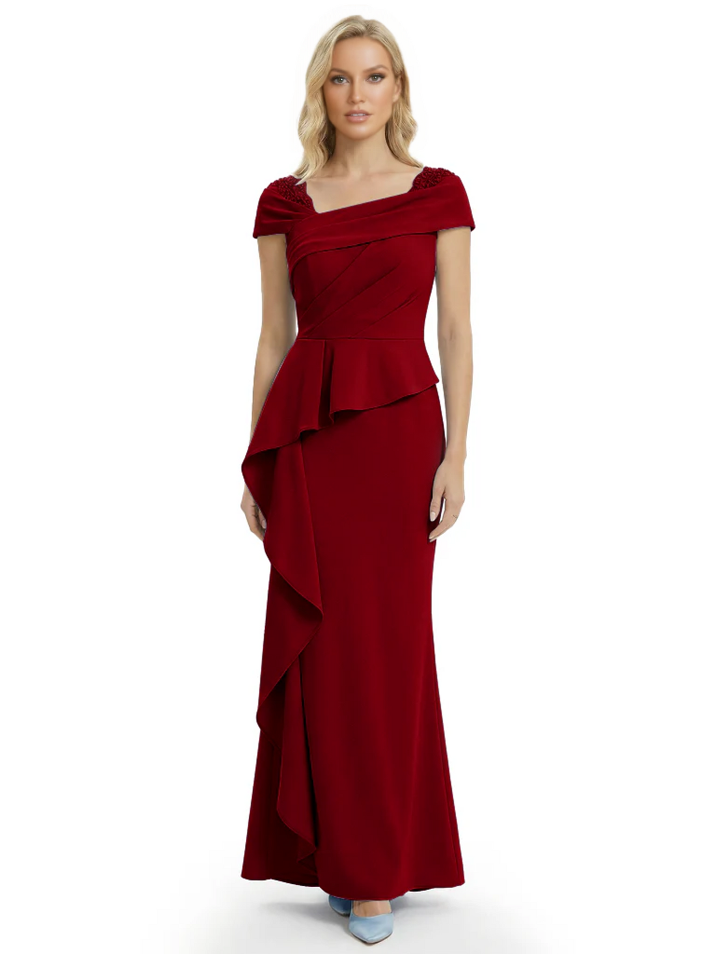 A-Line Satin Cap Sleeves Mother of the Brides Dresses Floor Length For Wedding