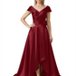 Off Shoulder Mother of the Bride Dress High-Low Satin Gown with Portrait Neckline