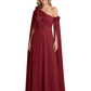 One Shoulder Mother of the Bride Dress Asymmetrical Cape Sleeve Gown with Floral