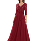 Chiffon Mother of the Bride Dress with Sequin V-Neck and Elegant Bow Sash