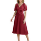 Wedding Formal Dress V-Neck Pleated Chiffon Gown with 3D Flower Accent Knee Length