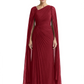 Elegant Asymmetric Neck Long A-Line Chiffon Mother of the Brides Dresses Mom Outfit with Cape