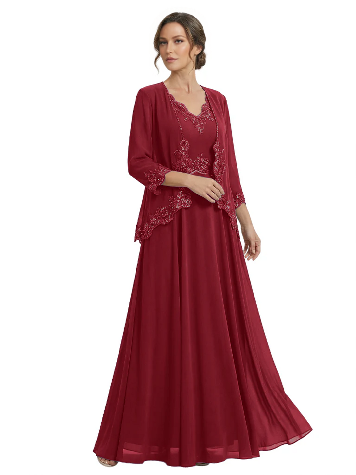Plus Size A-line Chiffon 3/4 Sleeves Mother of the Brides Dresses Long Jacket Dress