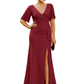 Elegant Evening Gown Trending V-Neck & Ruffle Detail Mother of Bride Outfits Slit