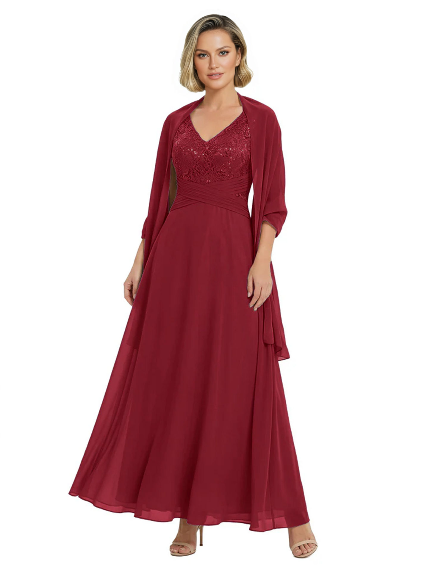 Luxury Formal Mother of Bride Dress Sparkling Sequin Top & Flowy Chiffon Skirt with Shawl